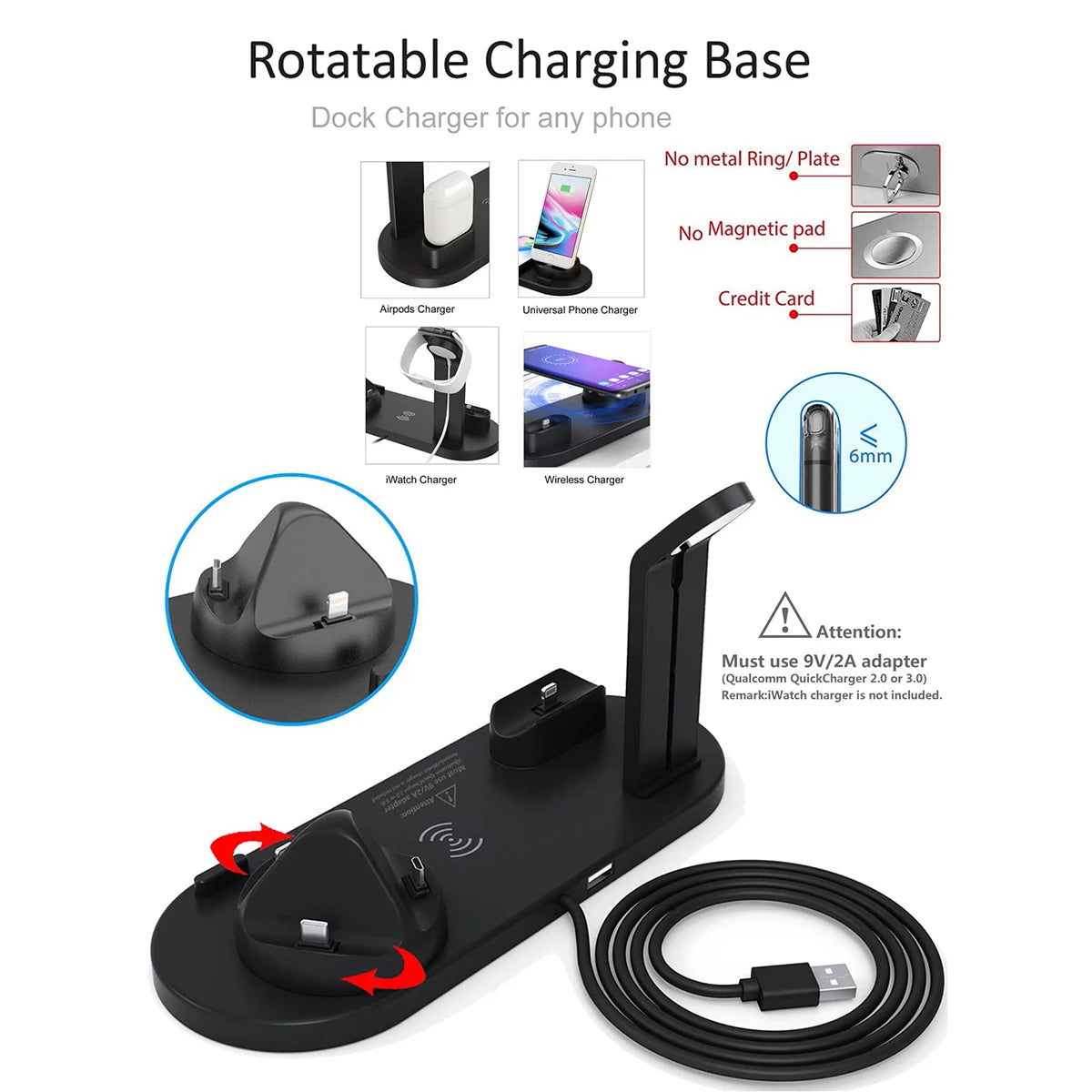 5 In 1 Wireless Charger Stand Pad For iPhone 15 14 13 12 11 X Apple