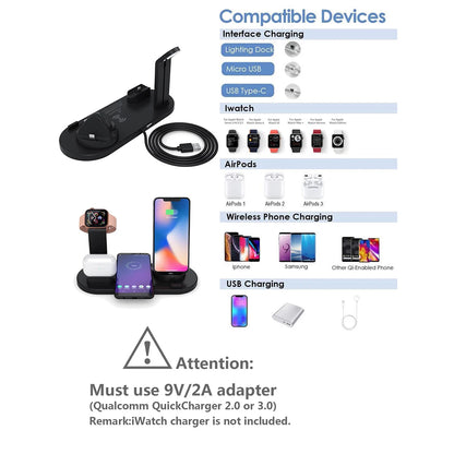 5 In 1 Wireless Charger Stand Pad For iPhone 15 14 13 12 11 X Apple
